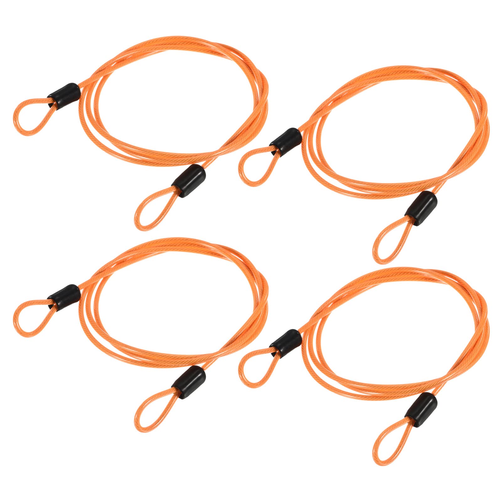 M METERXITY 4 Pcs Security Cables - Plastic Coated Steel Locking Rope Apply to Outdoor/Bicycle/Travel (2.5mmx1m, Orange)