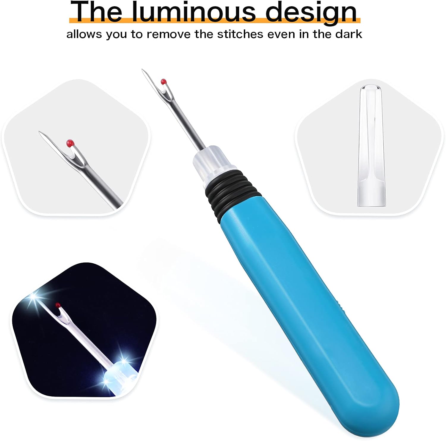 3 Pieces Seam Ripper Tools with Light, Handy Stitch Removal Tool Sewing Thread Remover Cutter Stitch Opener LED Light Seam Ripper Sewing Tools for Sewing Crafting Removing Threads, 3 Colors