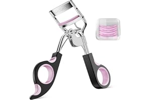 Eye Lash Curler with 6PCS Extra Replacement Strips, Whalrace Superior Curling Effect Eyelash Curlers, Easy & Comfortable to Grip and Use-Gpink