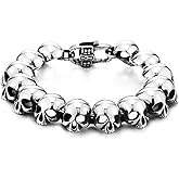 COOLSTEELANDBEYOND Mens Stainless Steel Large Skull Link Bracelet Biker Gothic Style Silver Color
