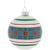 Melrose International Glass Ball Ornaments - Green Pine Branch Set of 6-3" Christmas Tree Decorations - White