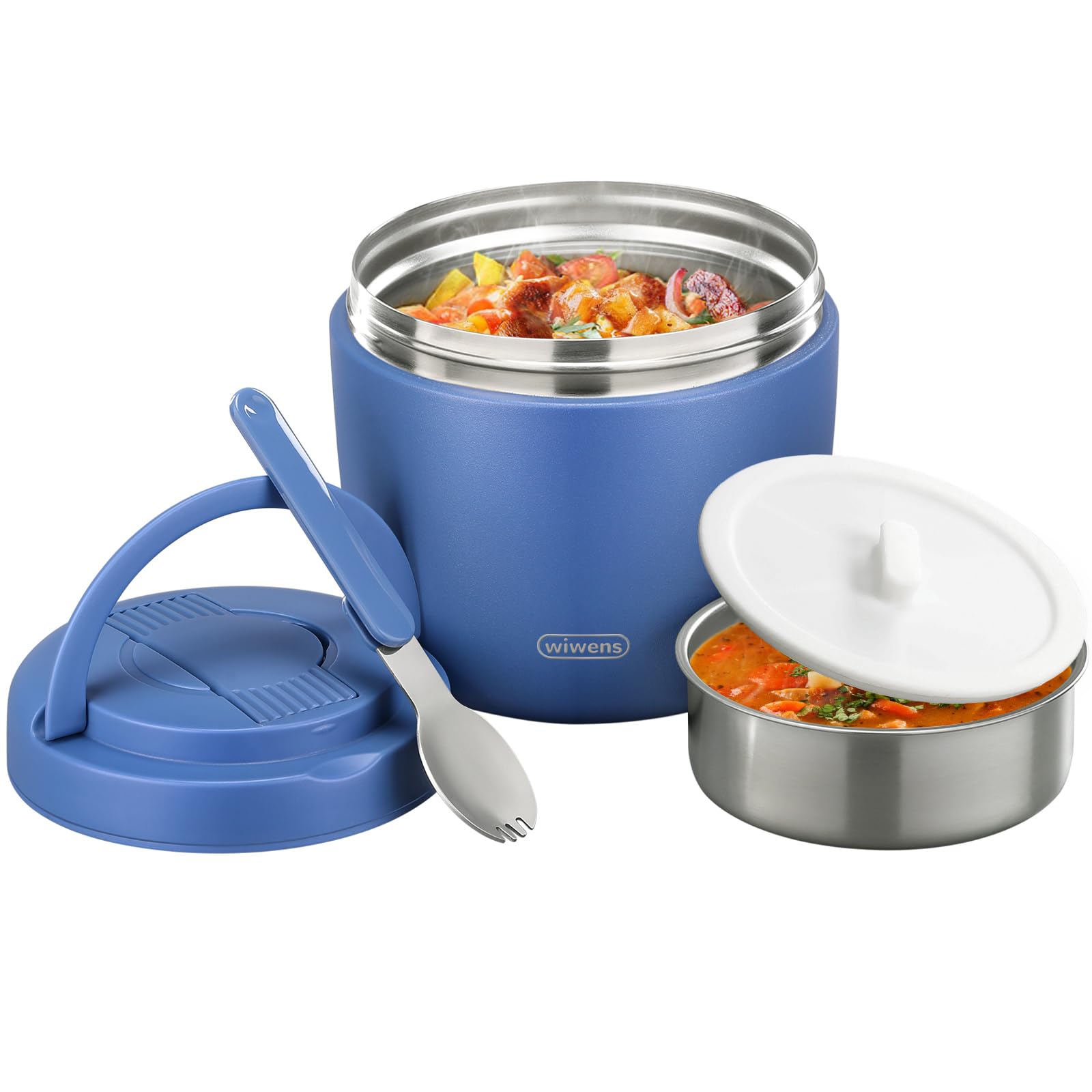 Photo 1 of ***(HEAVILY USED/ MINOR DAMAGE)***wiwens Thermo Food Jar for Hot Food Adults 32OZ Soup Thermo Lunch Containers Wide Mouth Vacuum Insulated Stainless Steel Leakproof Bento Box with Spoon (Blue)