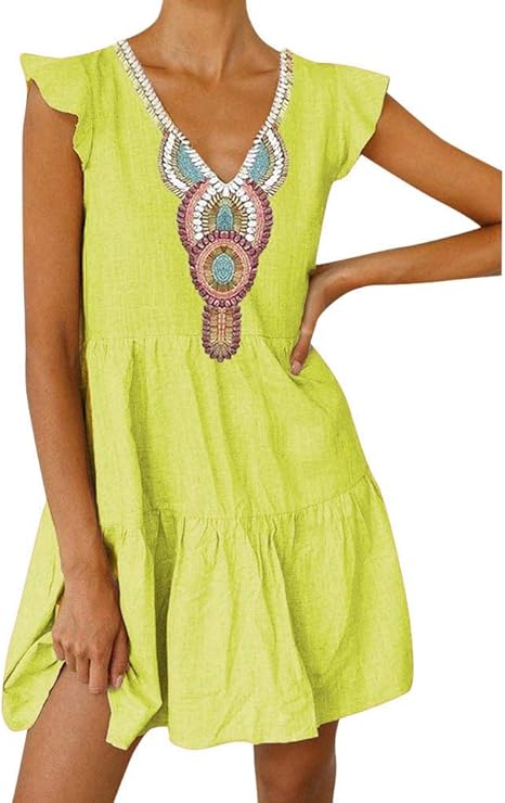 Leinen Sommerkleid Damen - Luftig-leichtes Boho Kleid Mit Taschen