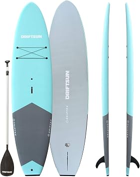 Driftsun Padded Stand Up Paddleboard 11ft Rigid Soft Top SUP with Paddle, Fin, and Leash