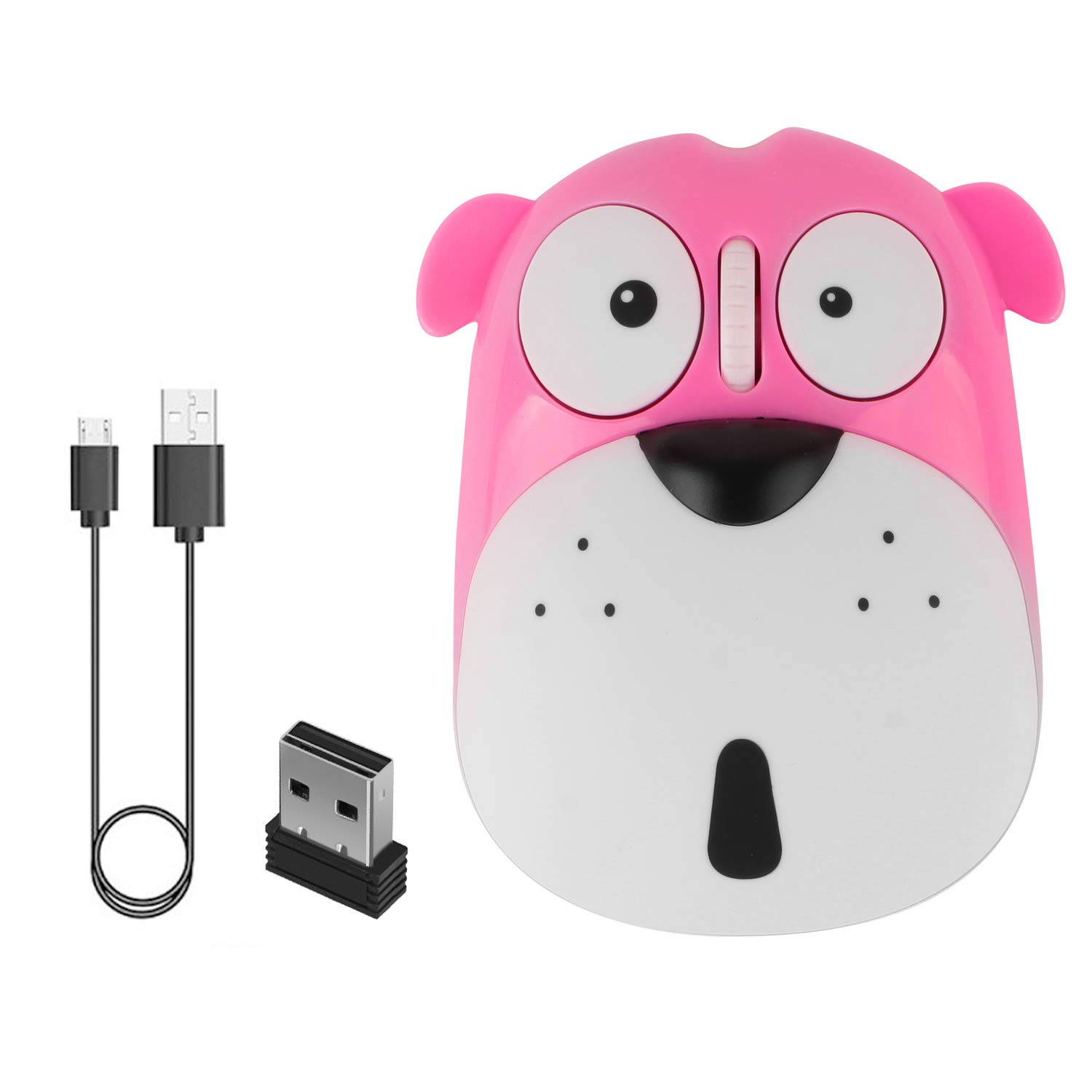 Greshare Wireless Soundless Mouse, 2.4Ghz Optical Mice With Nano Receiver For Computer/Win/Mac/Linux/Andriod/IOS,Cartoon dog style. (Pink)