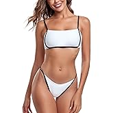 RELLECIGA Women Bandeau Bikini Set Adjustable Splicing Color High Cut Two Piece Bathing Suits