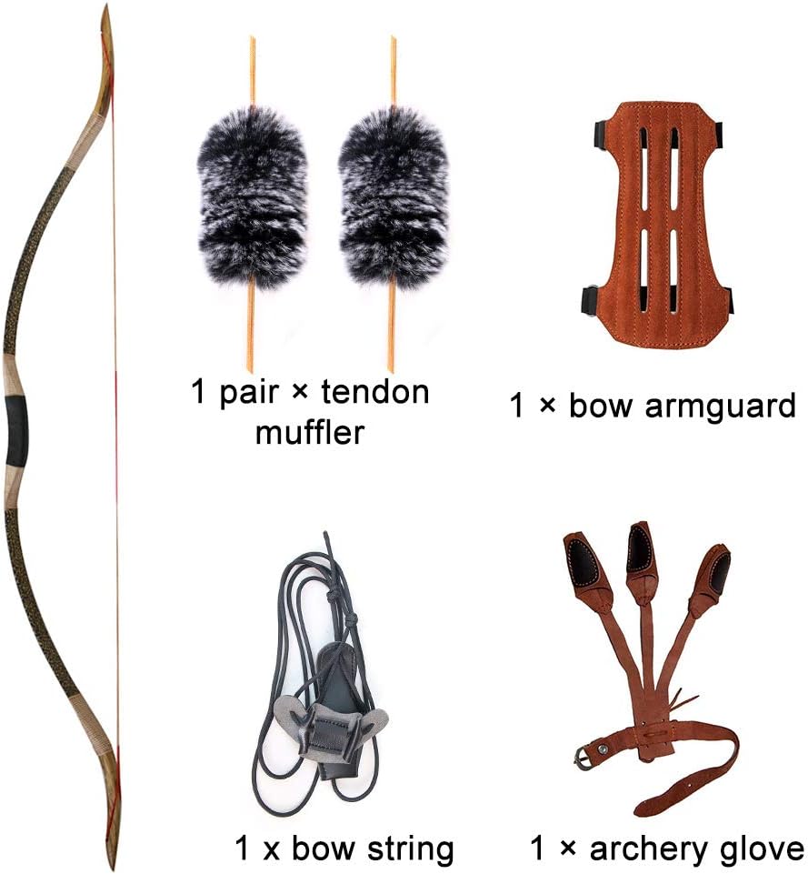 IRQ Traditional Handmade Longbow Horsebow,Hunting Archery Bow,Recurve Bow Set 30lbs-50lbs