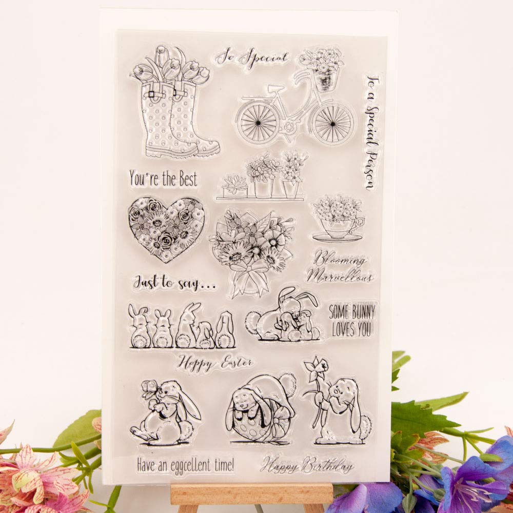 Welcome to Joyful 1pcs Rabbit Bicycle Clear Stamp for Card Making Decoration and Scrapbooking 11x15cm