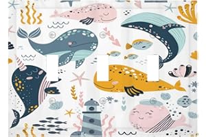 Xuejiaku Decorative Switch Plate Covers Colorful Cute Whales Cartoon Fish Sea Animals Underwater 3 Gang Wall Plate Light Switch Cover Plate Triple Toggle Jumbo Electrical Faceplate for Nursery Decor