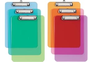 Oxford Plastic Clipboards, Metal Clip with Plastic Corners, Writing Surface with Hanging Loop, Assorted Colors, 12.5" x 9", 6