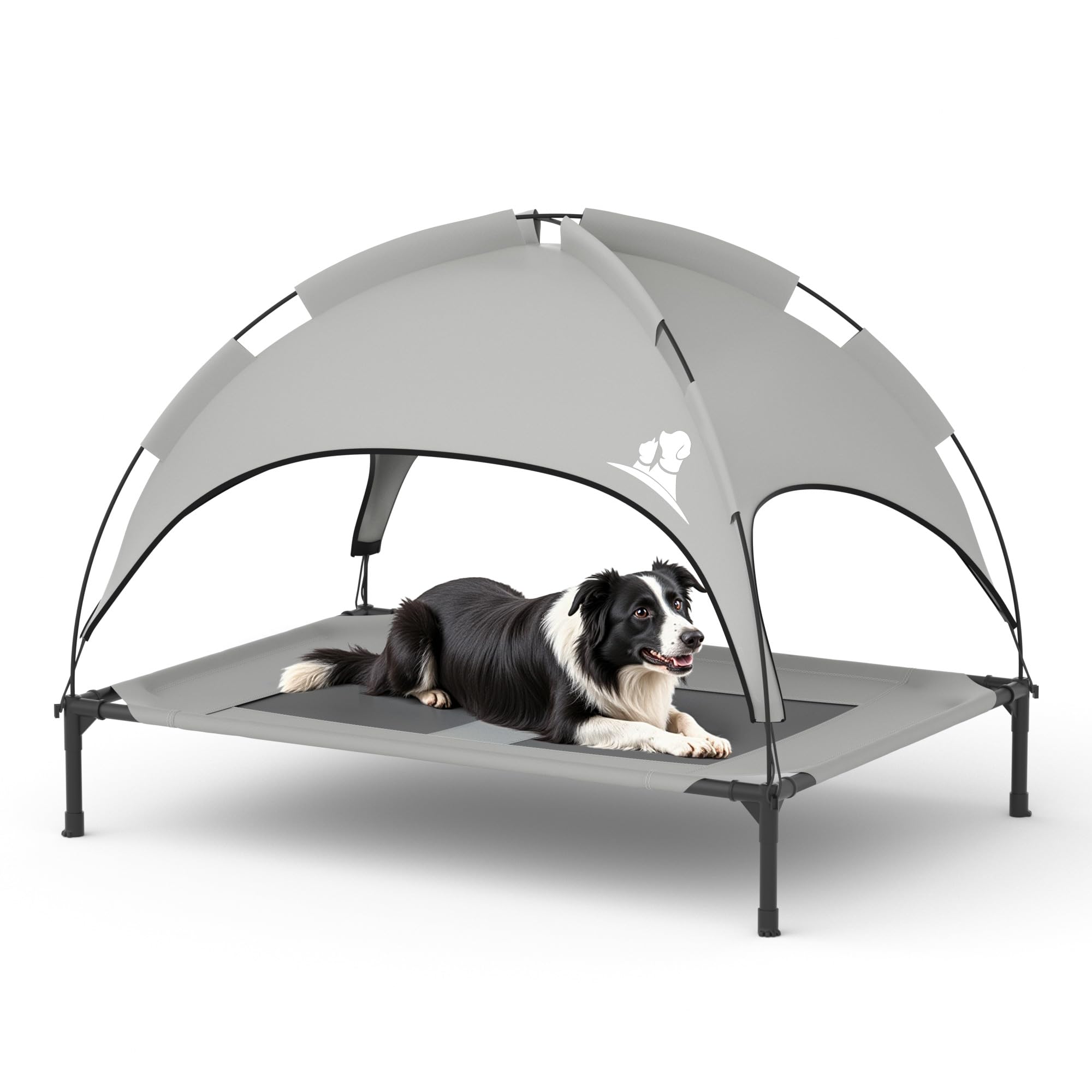 Photo 1 of GOJOOASIS Outdoor Dog Bed with Canopy, Waterproof Outside Dog Cots Pet Bed with Removable Canopy Tent, Cat Bed Shelter, Lifted Camping Pet Bed for Medium Dogs (Grey)