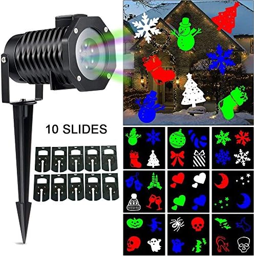 Ucharge Led Projector Light 10 Slides Indoor Outdoor Waterproof Decoratived Lighting for Christmas Halloween Holiday Party-Multicolor