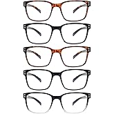 SIGVAN Blue Light Blocking Reading Glasses for Men Women Computer Spring Hinge Readers Square Frame Glasses 5 Packs (5 Mix, 1.0)