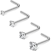 Ruifan 22G 1.5mm 2mm 2.5mm 3mm 3.5mm 4mm Diamond CZ Nose L Shaped Studs Rings Nose Hoop Ring Piercing Jewelry 4-18PCS