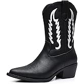 GLOBALWIN Women's Cowgirl Boots Mid Calf Western Cowboy Boots For Women Comfortable Low Heel With Zipper