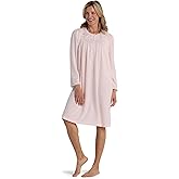 Miss Elaine Women's Nightgown, Honeycomb Knit Gown with Long Sleeves and Round Neckline (Petite Large, Light Peach)