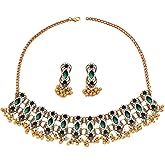 Womens Oxidized Pendant Choker Necklace Vintage Antique Drop Earrings Bohemian Handmade Rhinestone Kundan Traditional Bollywood Wedding Statement Bohemian Dancing Gypsy Indian Jewelry Set for Women