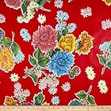 Oilcloth Mums Red Fabric By The Yard