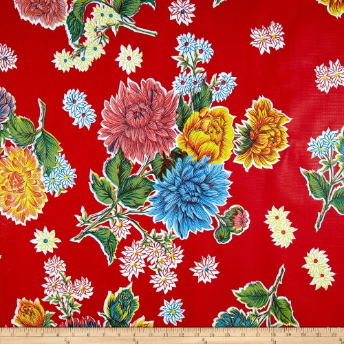 Oilcloth Mums Red Fabric By The Yard