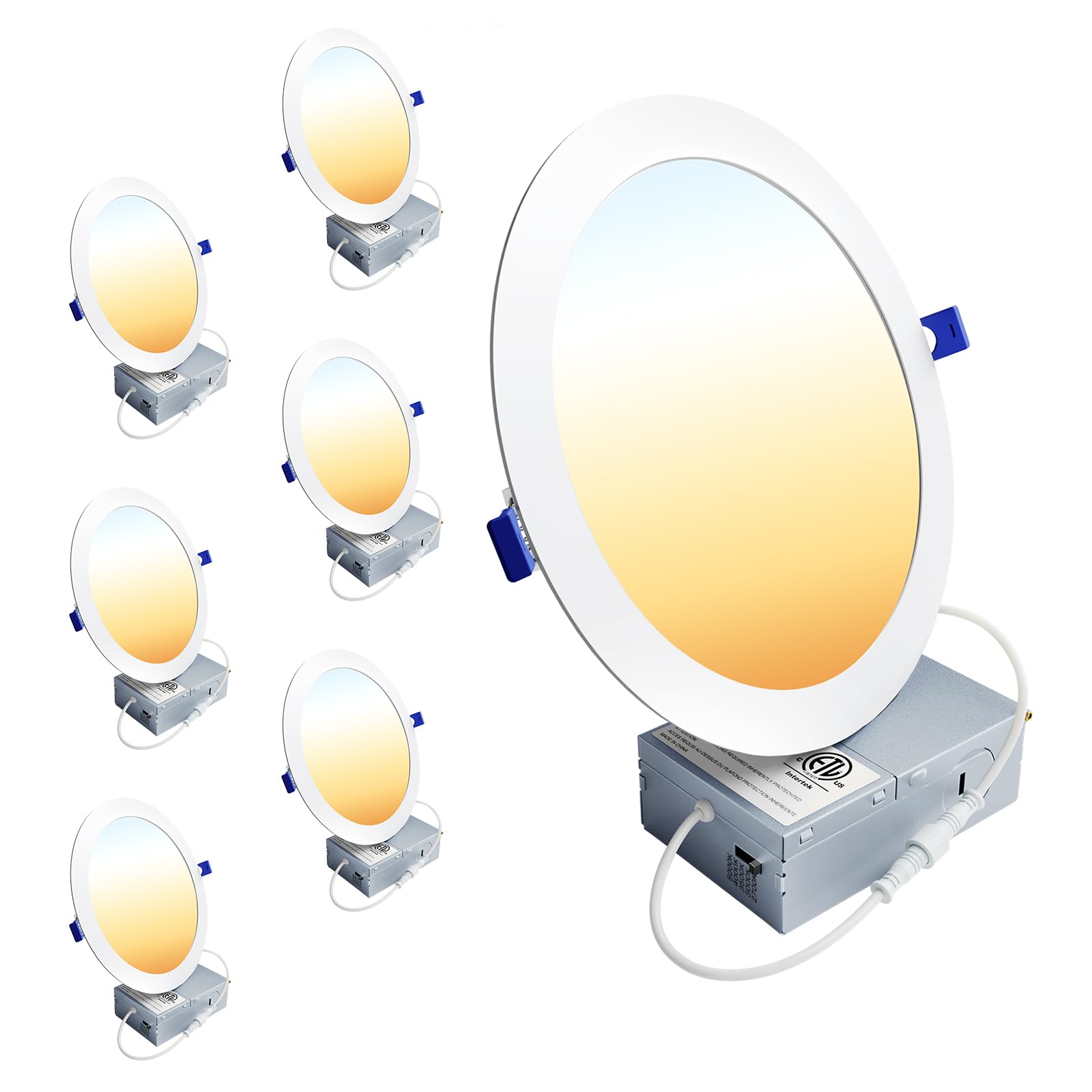 Ensenior 6 Pack 7 Inch LED Recessed Ceiling Light, Dimmable, 2700K-5000K 5CCT, 1300LM 15W 120V, High Brightness Canless Wafer Downlight Image