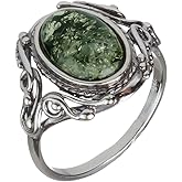 HolidayGiftShops Sterling Silver and Baltic Green Amber Ring Georgine - GIA Certified