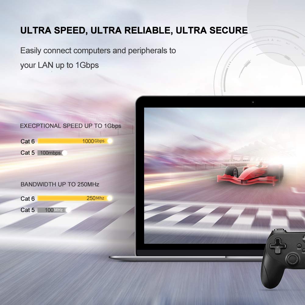 Cat 6 Ethernet Cable 10 Ft, High Speed RJ45 Ethernet Path Internet Cord Support Cat6/5e/5 for Router, Modem, Switch, Xbox, PC, 1Gbps, 250MHz, UTP, 24AWG, Black