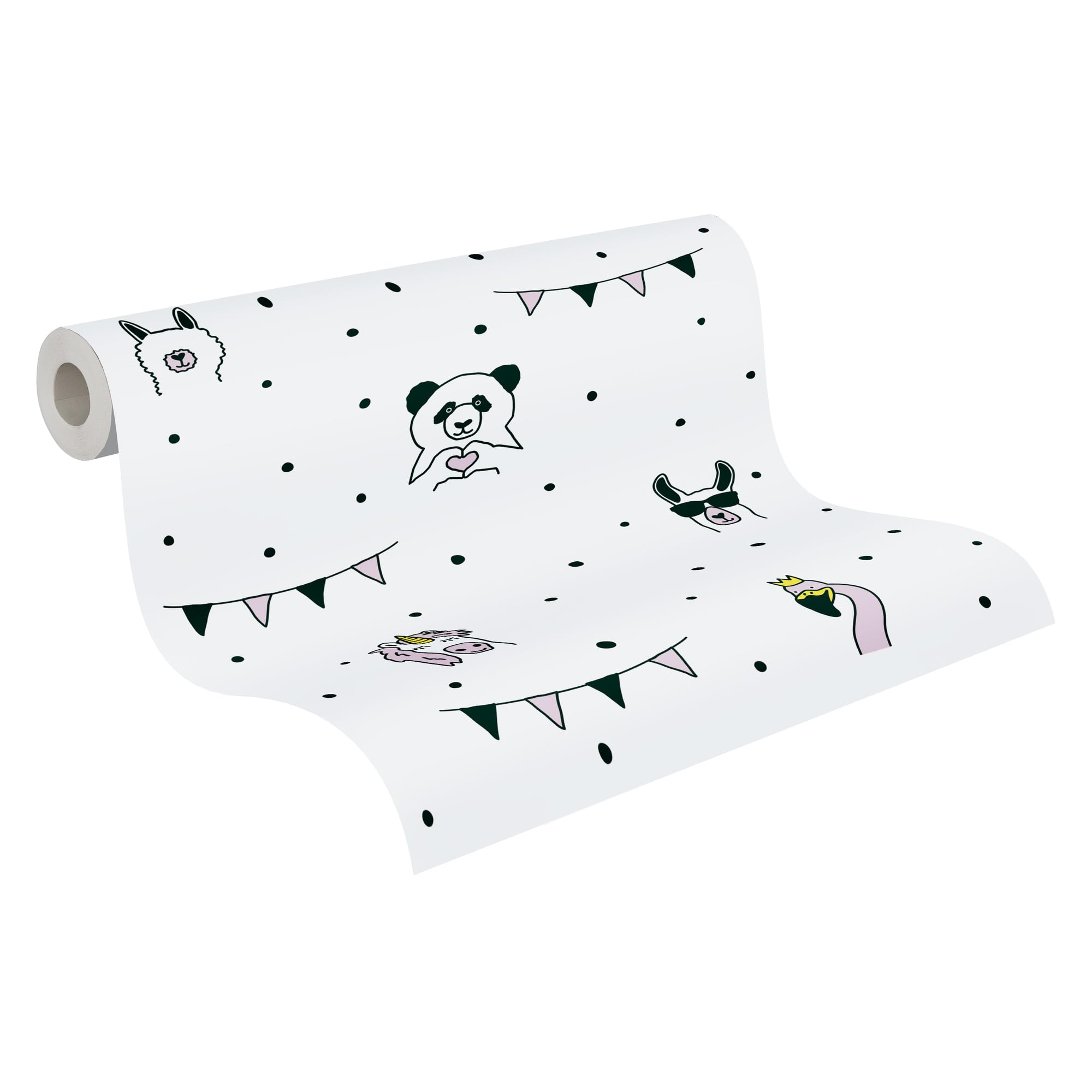 A.S. Création Animal Wallpaper Little Love Non-Woven Wallpaper 10.05 m x 0.53 m Pink Black White Made in Germany 381381 38138-1