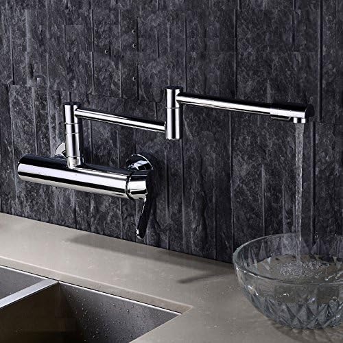 Wall Mount Rotatable Pot Filler Combo Set Pre Rinse Kitchen Faucet Single Handle Two Holes Chrome Finish (1PC)