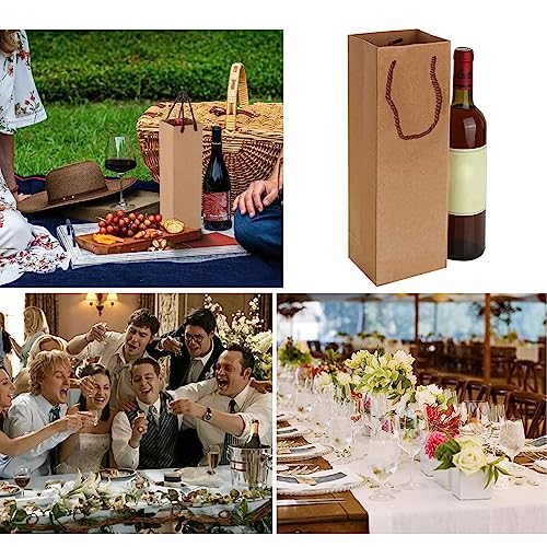 Kraft Paper Wine Gift Bags, Premium Wine Gift Bags with Handles, 20 Kraft Paper Wine Bags for Christmas, Wedding, Party (Brown)