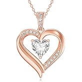 KQ&TTENG Birthstone Necklace Jewellery Rose Gold Heart Necklace Birthday Gifts for Women Wife Mother Her