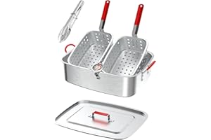 PIPOPA 18QT Aluminum Deep Fryer Pot with 2 Baskets | Lid | 9" Fryer Tong | 6" Thermometer | Outdoor Fish Fryer Pot | Ideal for Frying Fish | French Fries | Chicken Wings