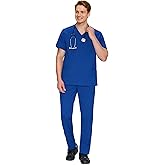 COZYFIT Scrubs for Men Set - V-Neck Scrub Top and Straight Leg Pants with 11 Pockets