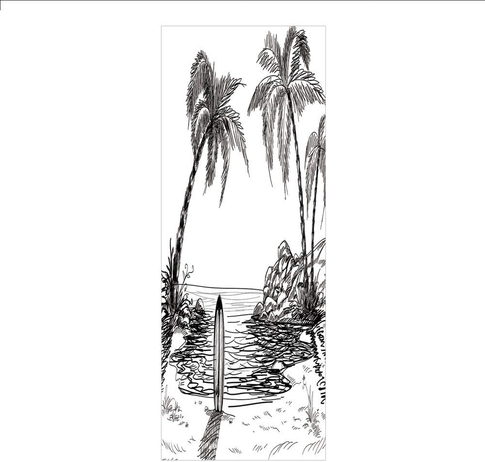3d Decorative Film Privacy Window Film No Glue Surf Seascape With Coconut Tree And Surfboard On The Sand Summer Time Exotic Island Sketch Black White For Home Office Amazon Co Uk Kitchen Home