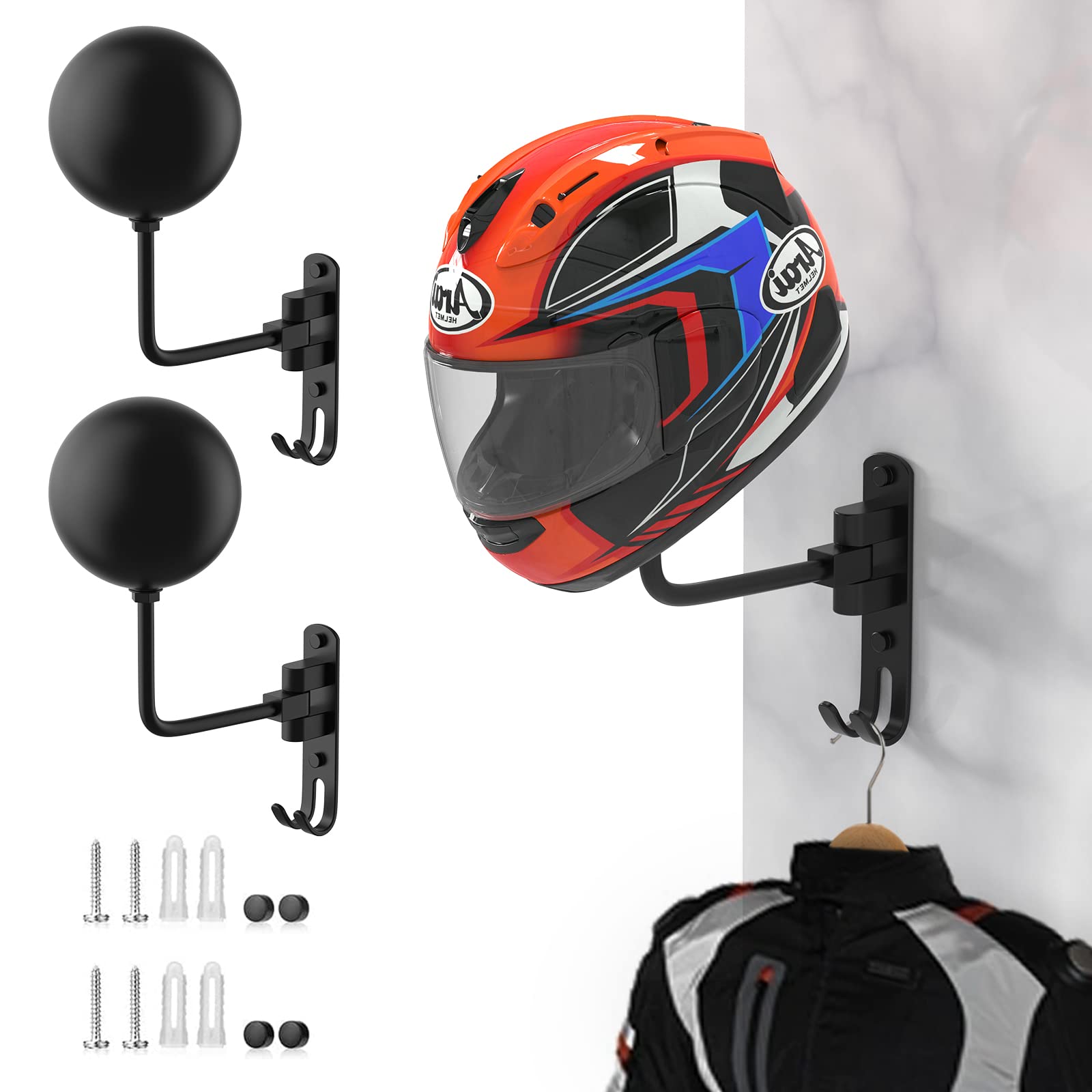 Photo 1 of LIFXIZE Helmet Hanger Wall Mount 180° Swivel Helmet Holder for Motorcycle Bike Racing Outerwear Sports Gear(2 Pack)