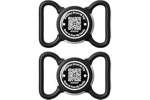 ILFINDYOU 2 Pack Waterproof AirTag Dog Collar Holder for Apple Tracker QR Code Case Black