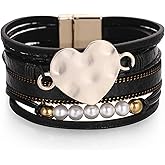 Long tiantian Boho Leather Wrap Bracelets for Women Heart Leather Bracelet Western Dress Accessories Stackable Cuff Bangles Bracelets