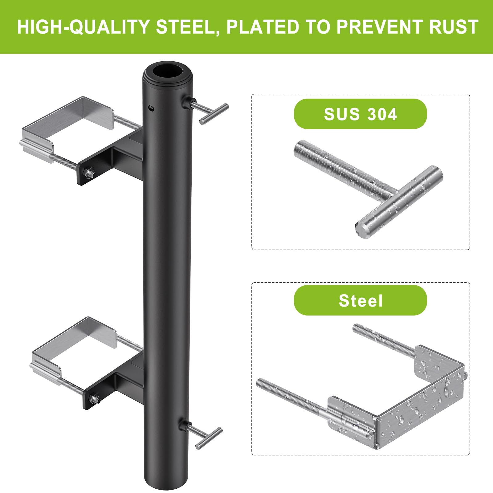 Dolibest Sonnenschirmhalter Balkongeländer, Terrassenschirm Rohrklemme Verstellbar Ampelschirm Klammer Platzsparend Ständer Halterung 3 Reduzierhülse für 3-5cm Stange, 10.6x10.4cm Deckgeländer/Schwarz 3