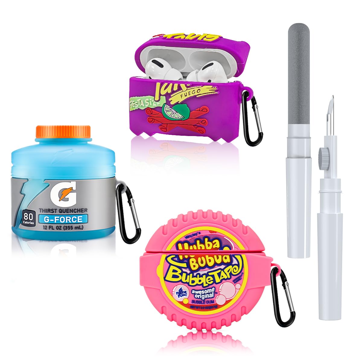 Photo 1 of [3-Pack]FGERWZ for Airpods Pro 2 Case Cute with Cleaner Kit, 3D Cartoon Kawaii Silicone Case for AirPods Pro 2nd Generation Case Funny Food Design with Keychain (Sport Water+Purple Potato+Bubble Gum)