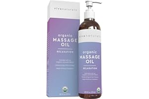 Viva Naturals Organic Massage Oil, Lavender Scented, 8 fl oz (237 mL) – Non-Greasy, Certified Organic Massage Therapy Oils