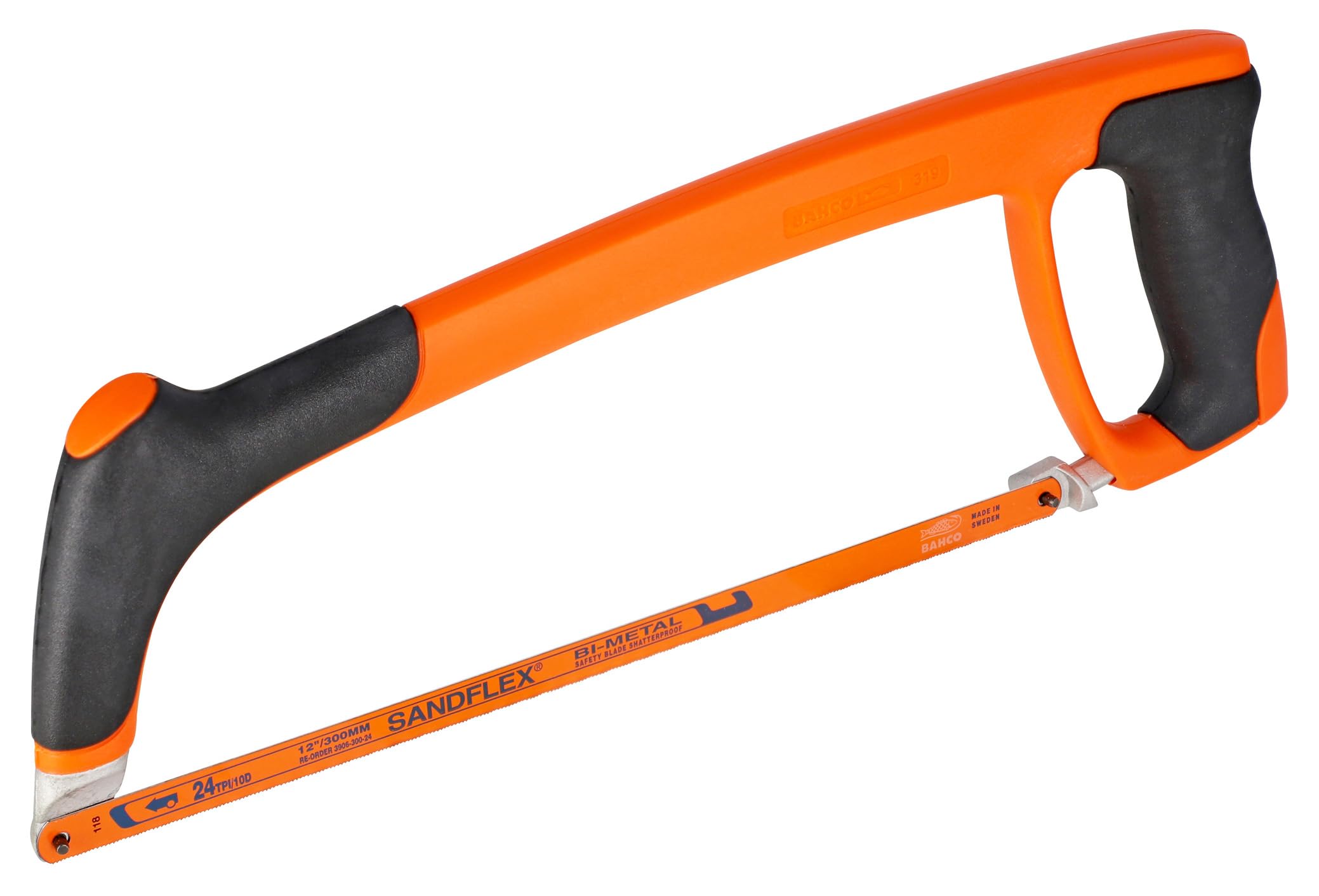 Bahco 319 Pro Heavy Duty Hacksaw 12″ & Bi-Metal 24TPI Sandflex Saw Blade