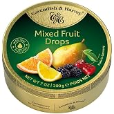 Cavendish &amp; Harvey Mixed Fruit Hard Candy Drops, 7 Ounce Tin | German hard candy, real fruit juice, gluten free, non-GMO, gold tin, family made 40+ years