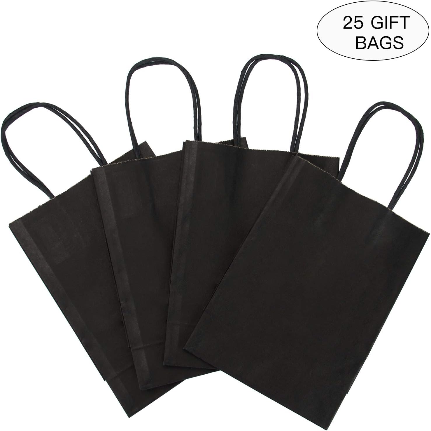 Loveinside 21x11x27 cm Paper Bags Medium Kraft Black Gift Bags Bulk with Handles for Birthday Wedding Party Favors 25pcs/ SET - Image 3