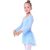 Mecceos Girls Long Sleeve Ballet Leotards Skirt Toddler Dance Gymnastics Kids Team Basic Ballet Dresse
