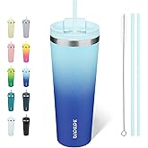 BJPKPK 26oz Insulated Tumbler With lid And Straw Stainless Steel Tumblers Travel Coffee Mug Reusable Thermal Cup,Sky
