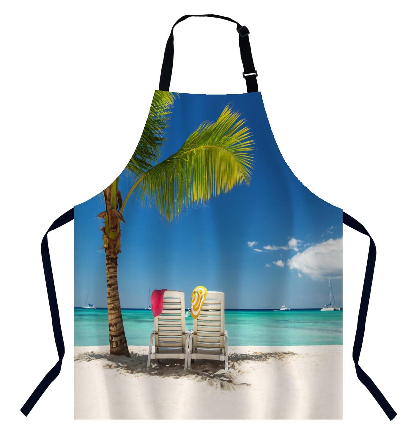 BGBDEIA Beach Kitchen Apron for Women Men, Unisex Adjustable Cooking Apron, Waterproof Apron for Home Kitchen, Restaurant, Coffee House
