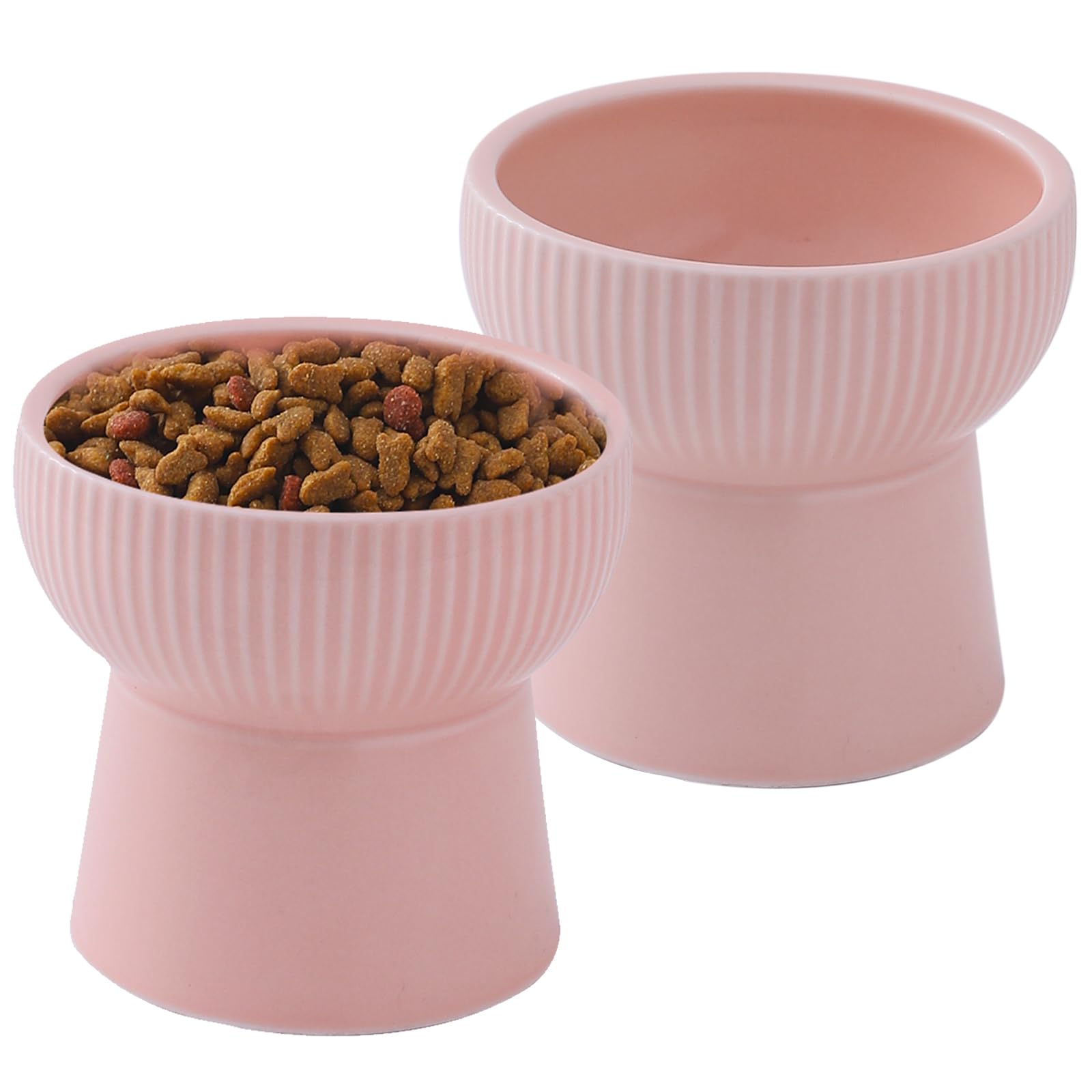 Photo 1 of **** chipped*** OMAYKEY Ceramic Raised Cat Bowls, Elevated Cat Food and Water Bowls Set, 15 oz Porcelain Stress Free Pet Feeder Bowl Dish for Cats and Small Dogs - Set of 2, Pink