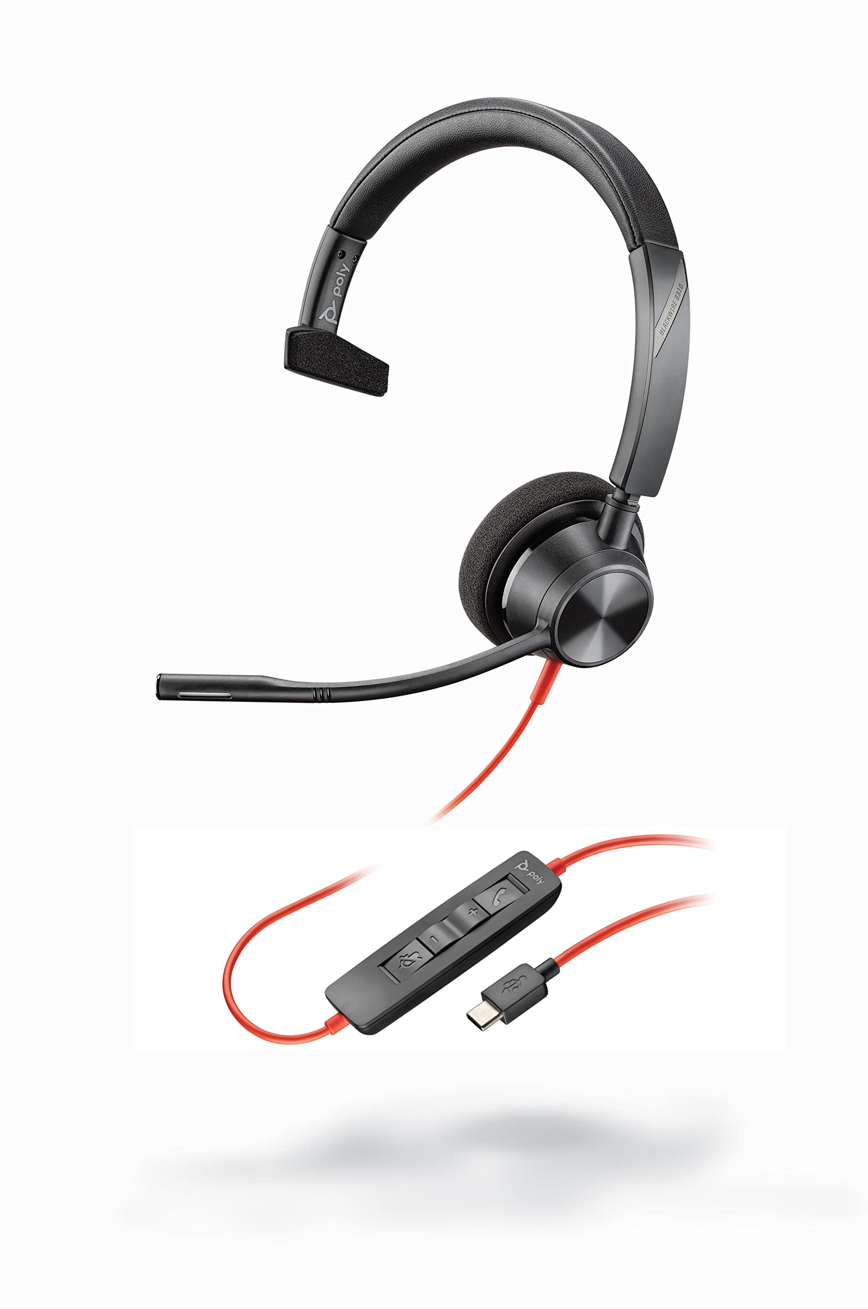 Plantronics - Blackwire 3310 USB-C (Poly) - Wired, Single Ear (Mono) Headset with Boom Mic - USB-C to connect to your PC and/or Mac - Works with Teams (Certified), Zoom & more