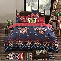LAMEJOR Duvet Cover Set King Size Bohemia Exotic Pattern Reversible Bedding Set Comforter Cover Blue/Orange Red(1 Duvet Cover+2 Pillowcases)