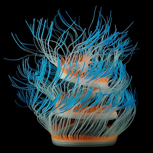 Uniclife 30 inch Changeable Sea Anemone Plant Ornament Folding Glowing Silicone Fish Tank Aquarium Artificial Decor, Blue