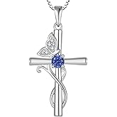 STARCHENIE Butterfly Cross Necklace 925 Sterling Silver Crucifix Pendant Birthstone Jewelry for Women